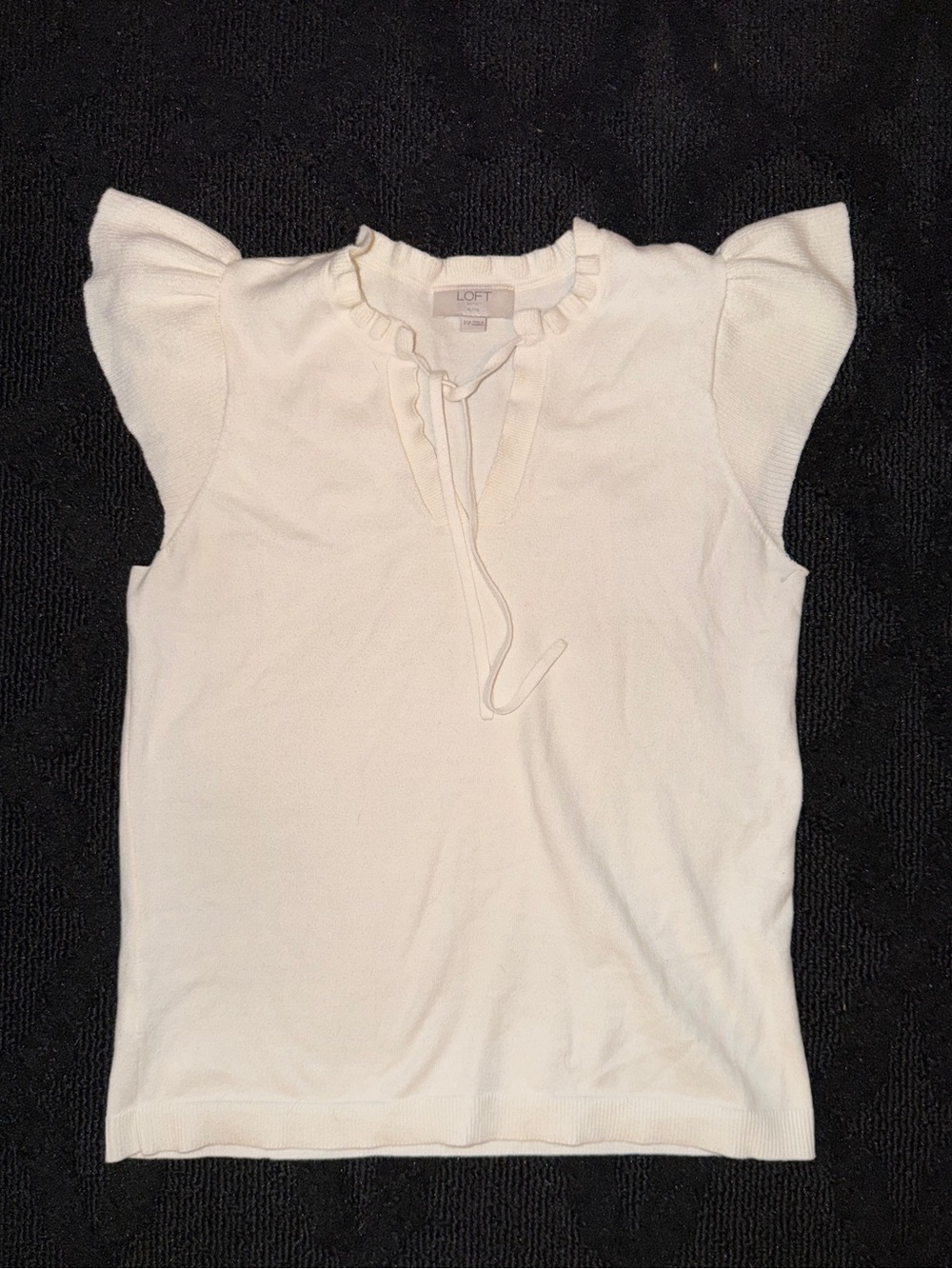 LOFT Cream Ruffle Tie Neck Cap Sleeve Tank